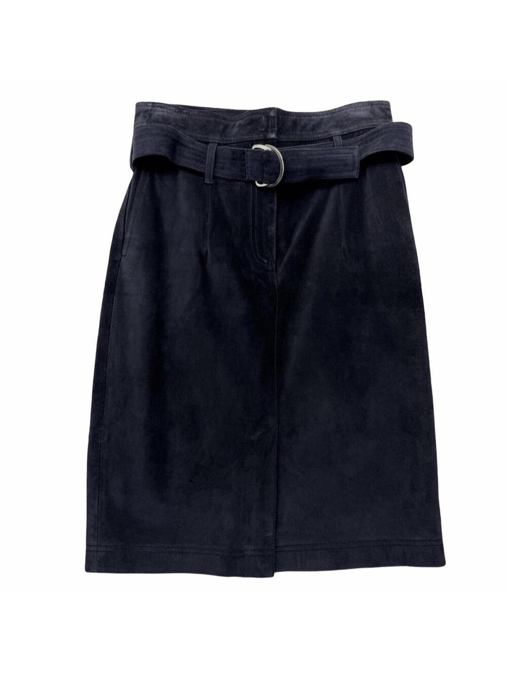 Massimo Dutti Faux Suede Belted Knee Length Pencil Skirt Dark Blue Size M